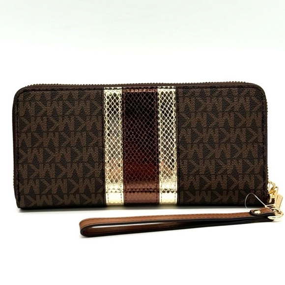Michael Kors Large Continental Wallet Wristlet Brown Multi - Picture 5 of 10